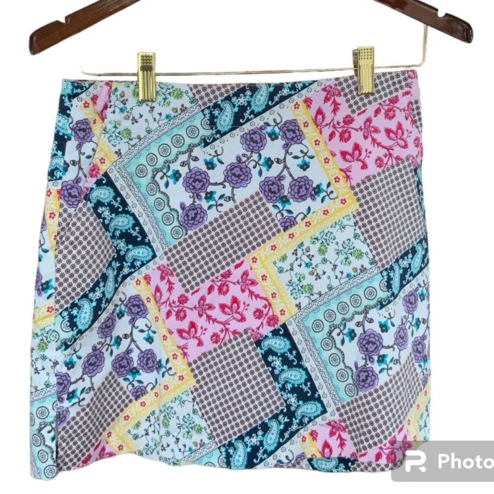 Lady Hagen Patchwork Mixed Media Colorful Golf Skirt Skort Women's 6